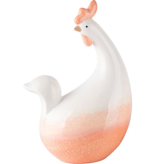 Dekoratief | Deco kip wit/peach, keramiek, 17x12x25cm | A240314