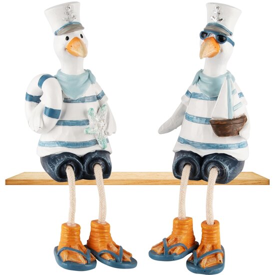 Dekoratief | Zee-eend m/hangbeentjes, wit/blauw, resina, 5x6x12cm, set van 2 stuks | A240452