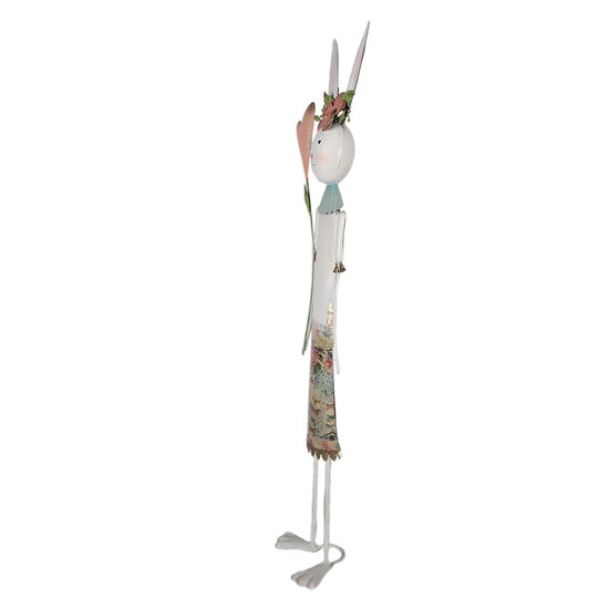 Clayre & Eef | Decoratie Beeld Konijn Wit Roze 22x12x88 cm | 5Y1217