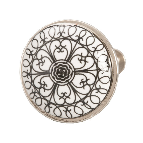 Clayre & Eef | Deurknop Zwart Wit ø 3x2 cm | 61887