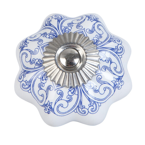 Clayre & Eef | Deurknop Blauw Wit ø 4x3 cm | 63417