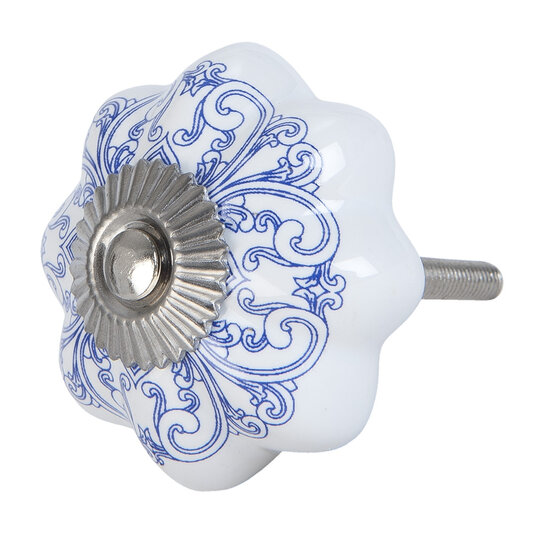 Clayre & Eef | Deurknop Blauw Wit ø 4x3 cm | 63417