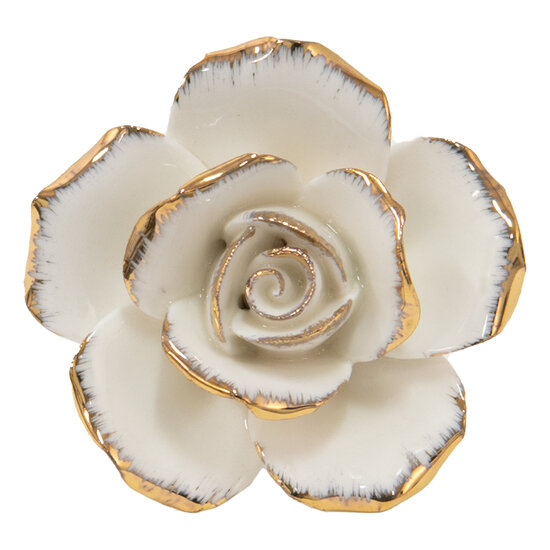 Clayre & Eef | Deurknop Bloem Wit Goudkleurig 5x4x5 cm | 65075