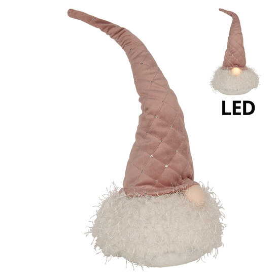 Clayre & Eef | Decoratie Beeld Kabouter met LED Roze 20x20x44 cm/ 2xCR2032 | 65243