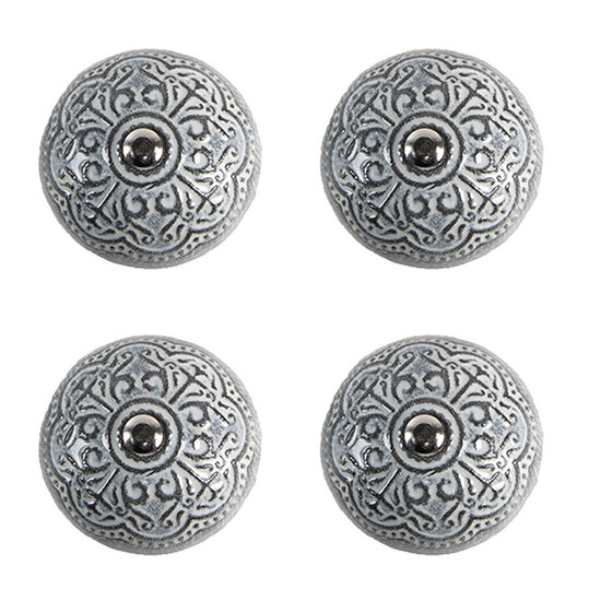 Clayre & Eef | Deurknop set van 4 Grijs ø 4x3/6 cm | 65303