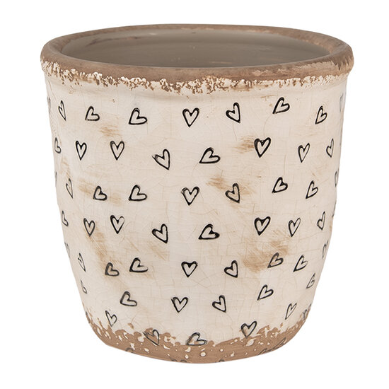Clayre & Eef | Bloempot Binnen Beige Zwart ø 14x13 cm | 6CE1652M