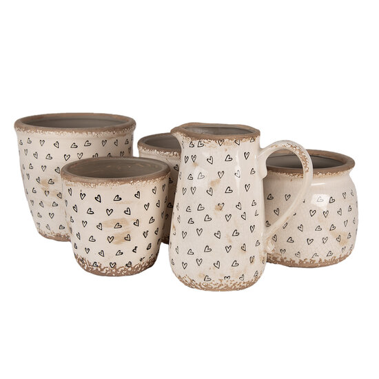 Clayre & Eef | Bloempot Binnen Beige Zwart ø 14x13 cm | 6CE1652M