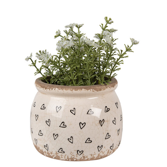 Clayre & Eef | Bloempot Binnen Beige Zwart ø 12x10 cm | 6CE1653S