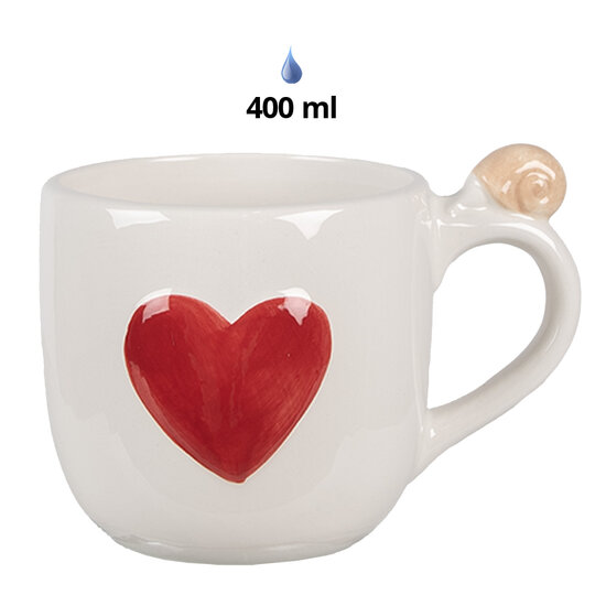 Clayre & Eef | Mok met deksel Wit Rood 14x10x9 /15 cm / 400 ml | 6CE1702