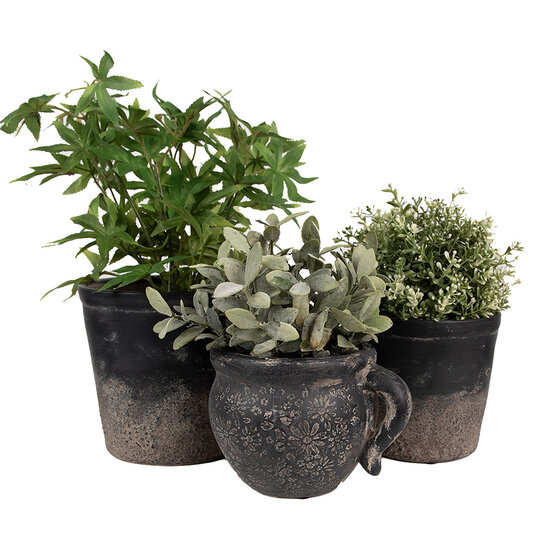Clayre & Eef | Bloempot Binnen Zwart Bruin 17x14x12 cm | 6CE1708