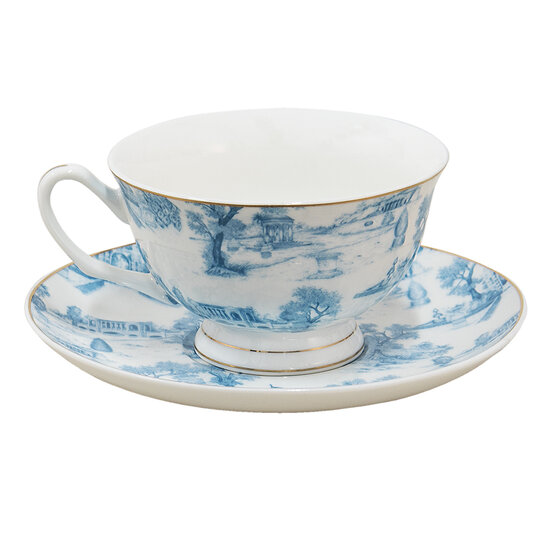 Clayre & Eef | Kop en schotel Blauw 12x10x6 cm / ø 15x2 cm / 250 ml | 6CEKS0001BL