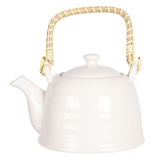 Clayre & Eef | Theepot met Filter Wit 18x14x12 cm / 800 ml | 6CETE0088L