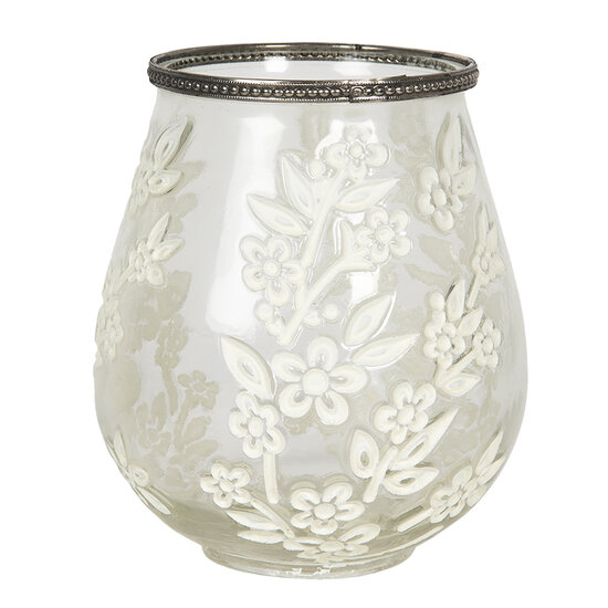 Clayre & Eef | Glazen Theelichthouder Bloemen Transparant ø 15x18 cm | 6GL2875