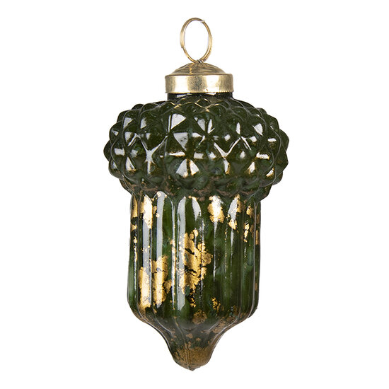 Clayre & Eef | Kerstbal Groen Goudkleurig ø 6x10 cm | 6GL3799