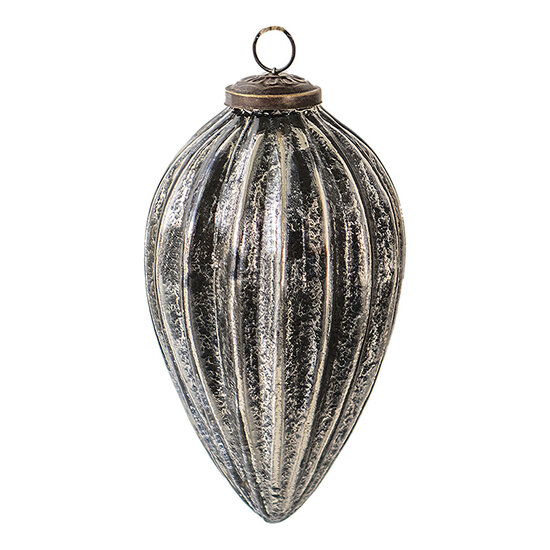 Clayre & Eef | Kerstbal Zilverkleurig Zwart ø 9x17 cm | 6GL3921