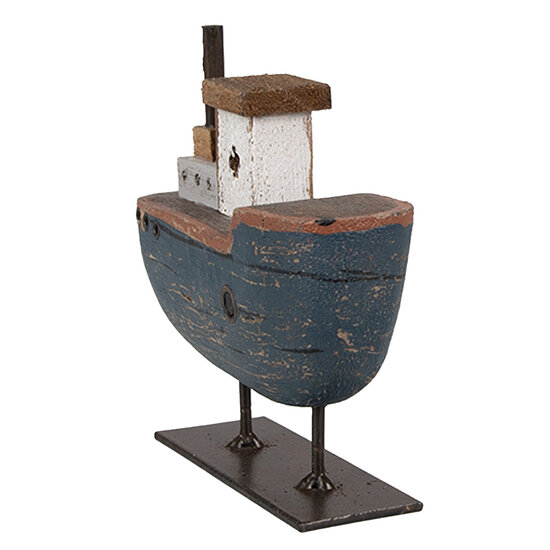 Clayre & Eef | Decoratie Miniatuur Boot Blauw Wit 10x3x10 cm | 6H2337