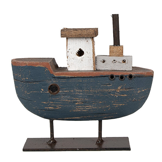 Clayre & Eef | Decoratie Miniatuur Boot Blauw Wit 10x3x10 cm | 6H2337