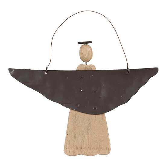Clayre &amp; Eef   | Kerstdecoratie hanger Engel Bruin 18x2x14/18 cm | 6H2351