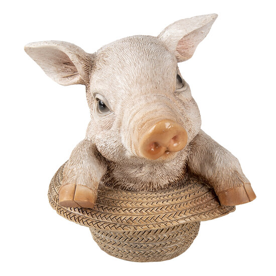 Clayre & Eef | Decoratie Beeld Varken Roze, Bruin 13x12x14 cm | 6PR3347