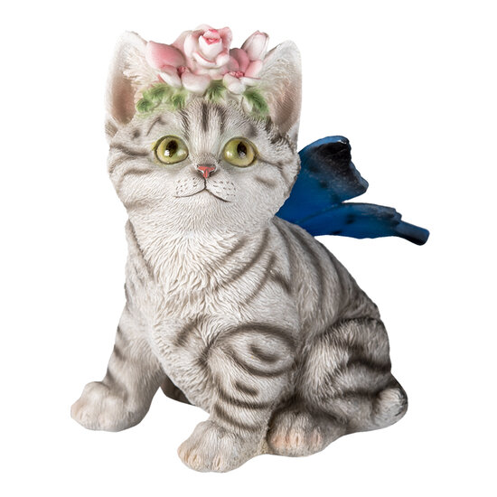 Clayre & Eef | Decoratie Beeld Kat Wit, Grijs 12x10x15 cm | 6PR3351