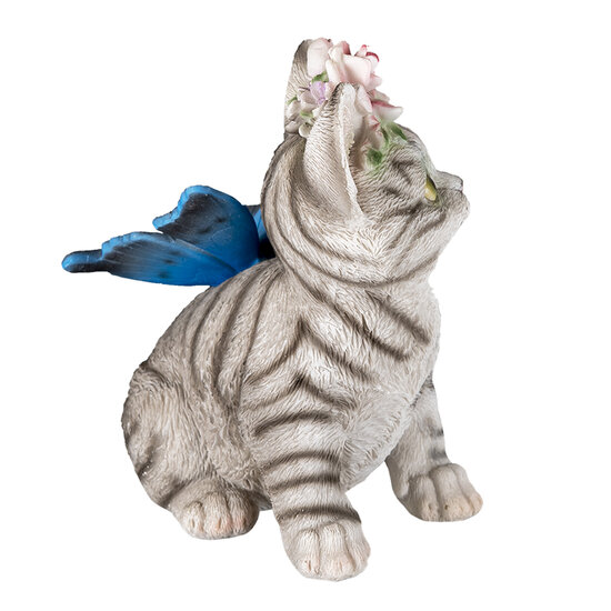 Clayre & Eef | Decoratie Beeld Kat Wit, Grijs 12x10x15 cm | 6PR3351