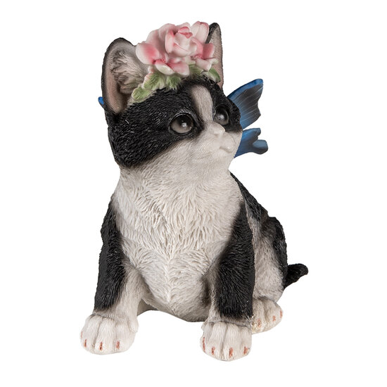 Clayre & Eef | Decoratie Beeld Kat Zwart, Wit 12x10x15 cm | 6PR3353