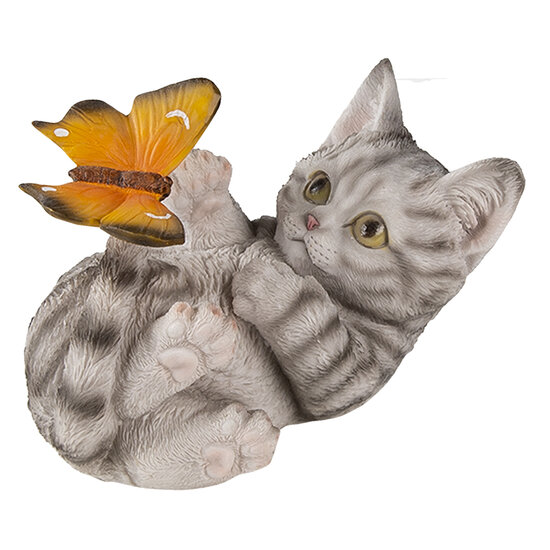 Clayre & Eef | Decoratie Beeld Kat Grijs 14x8x11 cm | 6PR3356