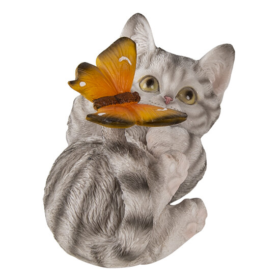 Clayre & Eef | Decoratie Beeld Kat Grijs 14x8x11 cm | 6PR3356