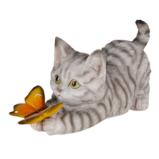 Clayre & Eef | Decoratie Beeld Kat Grijs 19x8x10 cm | 6PR3357