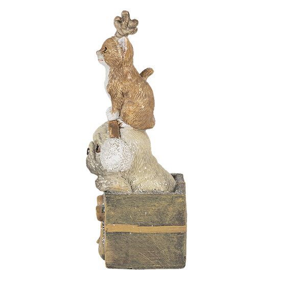 Clayre & Eef | Kerstdecoratie Beeld Kat en Hond Bruin, Wit 5x5x13 cm | 6PR4642