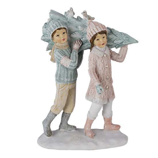 Clayre & Eef | Decoratie Beeld Kinderen Groen, Roze 12x6x15 cm | 6PR4662
