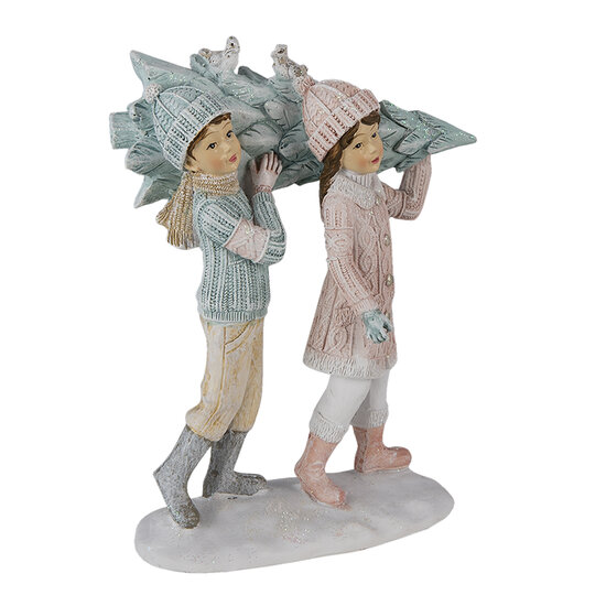 Clayre & Eef | Decoratie Beeld Kinderen Groen, Roze 12x6x15 cm | 6PR4662