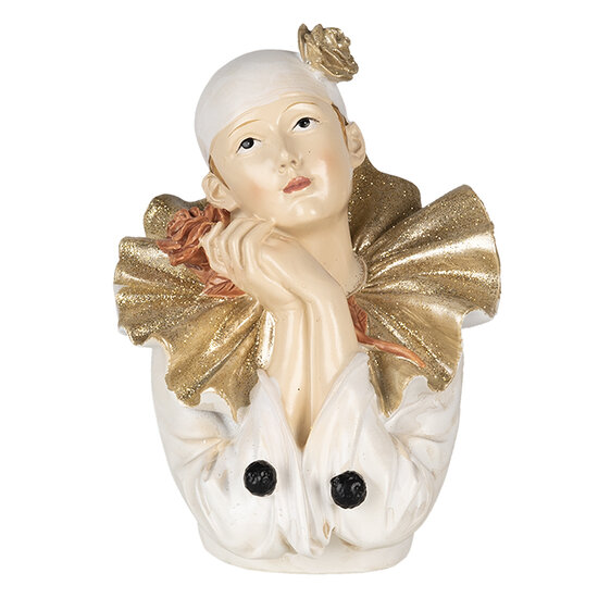 Clayre & Eef | Decoratie Beeld Clown Wit, Goudkleurig 11x11x15 cm | 6PR4733