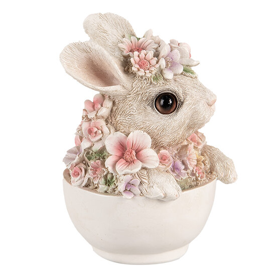 Clayre & Eef | Decoratie Beeld Konijn Grijs Roze 13x10x15 cm | 6PR4895