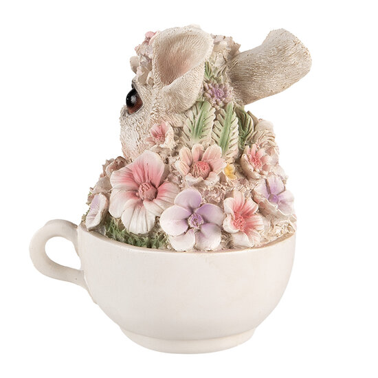 Clayre & Eef | Decoratie Beeld Konijn Grijs Roze 13x10x15 cm | 6PR4895