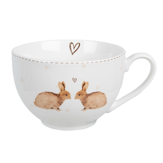 Clayre & Eef | Kop en schotel Wit Bruin 12x9x6 cm / ø 14x2 cm / 250 ml | BSLCKS