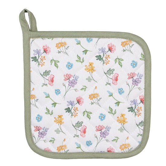 Clayre & Eef | Pannenlap Wit, Groen 20x20 cm | CFL45
