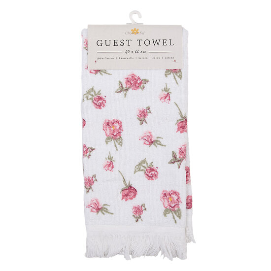 Clayre & Eef | Gastendoekje Wit Roze 40x66 cm | CT029