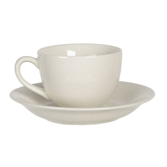 Clayre & Eef | Kop en schotel Wit 11x9x7 cm / ø 15x2 cm / 200 ml | DCHKS