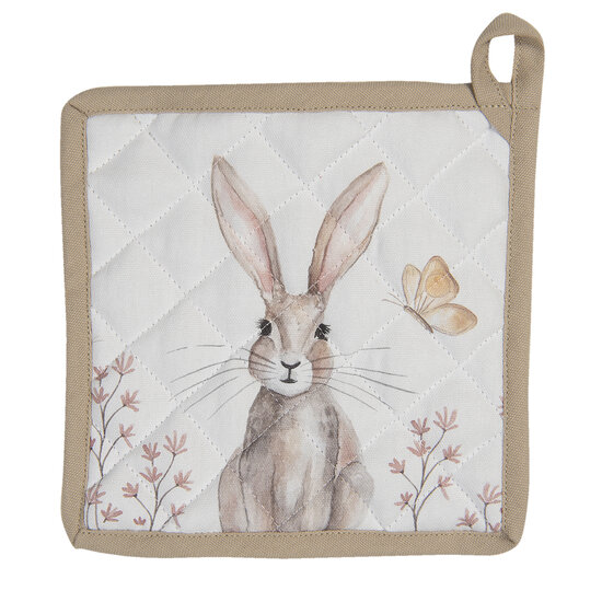 Clayre & Eef | Pannenlap Wit, Bruin 20x20 cm | REB45