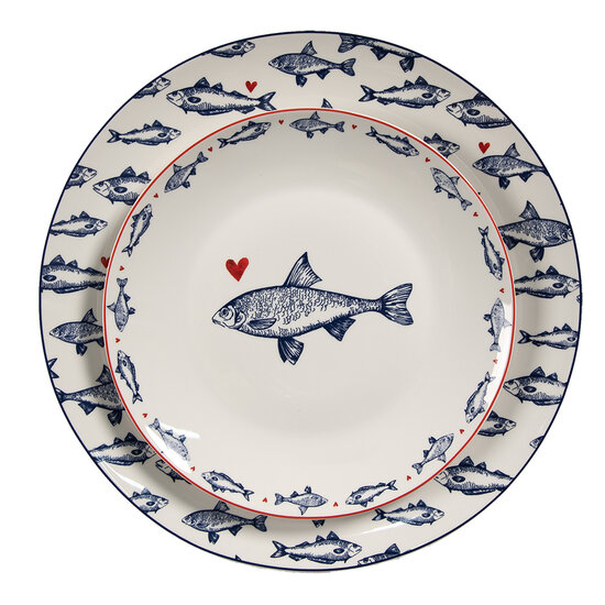 Clayre & Eef | Servies Dinerbord Wit Blauw ø 20x2 cm | SSFDP