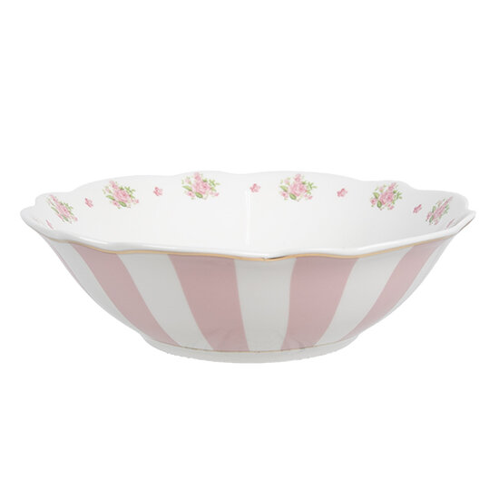 Clayre & Eef | Soepkom Roze Wit ø 15x5 cm / 350 ml | SWRBO