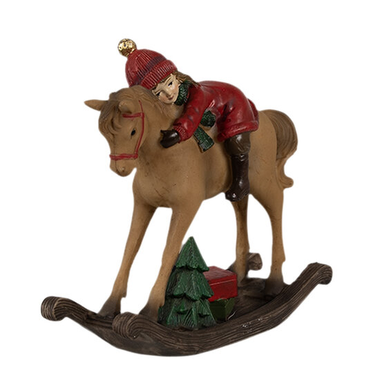Clayre & Eef | Kerstdecoratie Hobbelpaard Bruin Rood 11x4x10 cm | 6PR4181