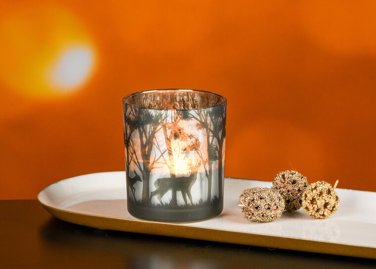 Dekoratief | Theelichthouder 'Misty Forest', glas, 7x7x8cm | A245084