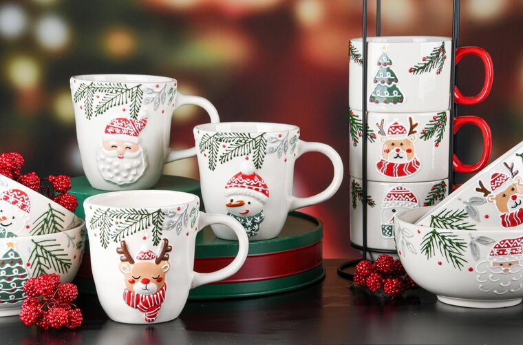 Dekoratief | Mok 'Snowman', wit/rood/groen, keramiek, 14x11x10cm | A245358