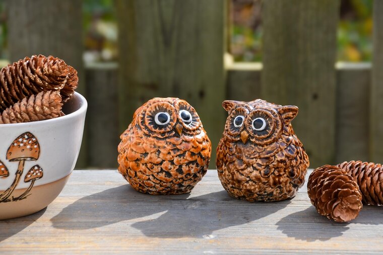 Dekoratief | Uiltje 'Freddy', bruin, keramiek, 5x5x6cm, set van 2 stuks | A245430