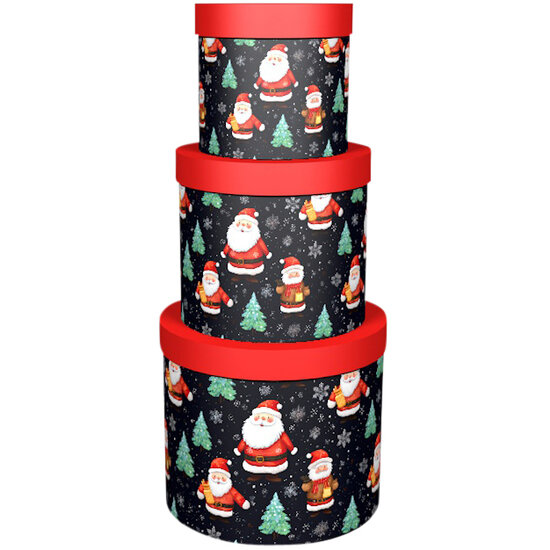 Dekoratief | Set 3 dozen rond 'Santa is Coming', 23x23x20cm | A245453
