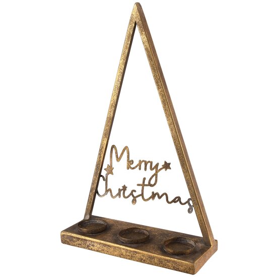 Dekoratief | Theelichthouder boom 'Merry Christmas', brons, metaal, 27x10x43cm | A245465