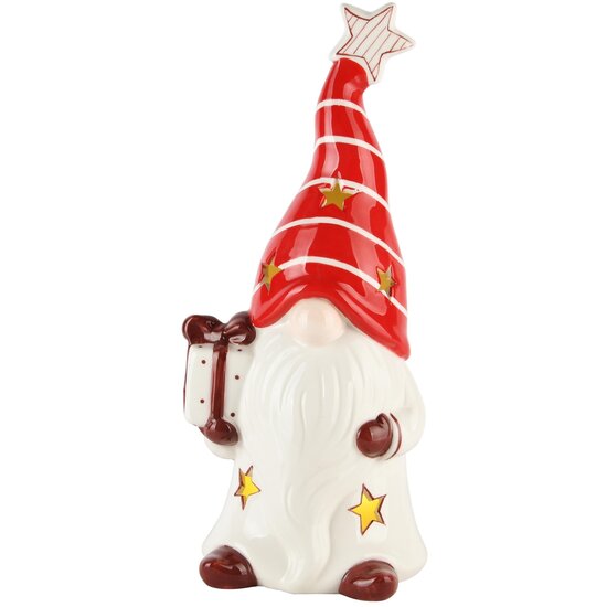 Dekoratief | Theelichthouder Santa staand m/cadeautje,dolomiet, 13x12x30cm | A245713