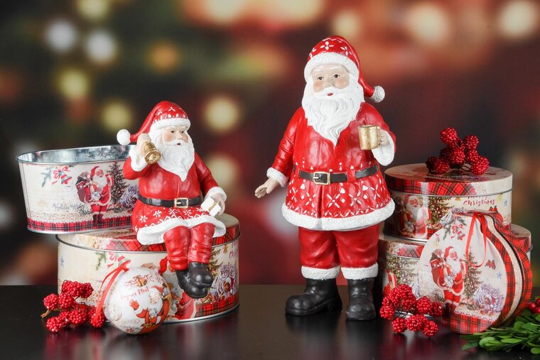 Dekoratief | Set 3 dozen rond 'Classic Santa', rood, metaal, 20x20x9cm | A245770